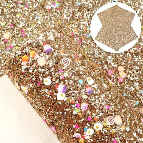 David accessories 20*33cm Chunky Glitter Polymer Clay Faux Synthetic Leather Fabric DIY Bow Bag Material Home Decoration,1Yc8285