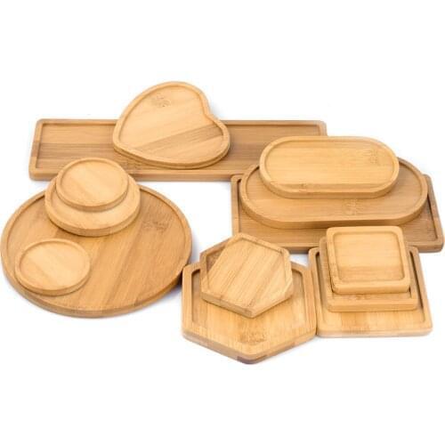 Bamboo Wood Food Saucer Plant Decor Tray Mini Plant Flower Pot Stand Favor Succulent Pot Tray Simple Elegant Design Home Balcony