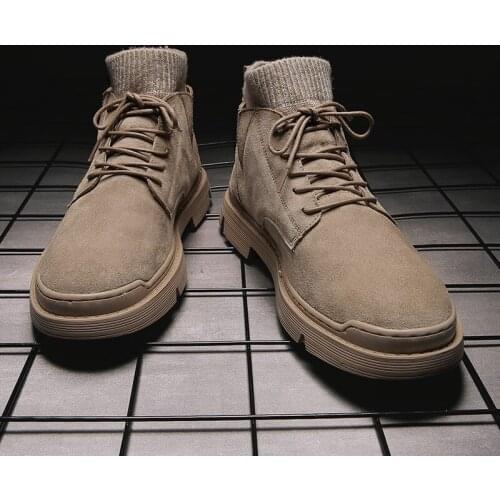 BOOTS genuine heel ankle mens coturno suede for botas summer dress top men home casual mens Mens vintage MEN work boot ANKLE