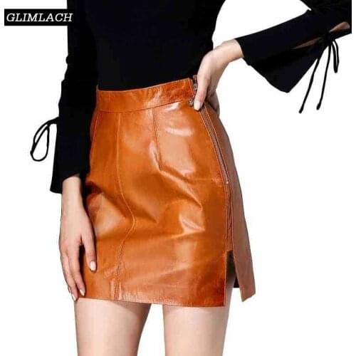 Brand Women Luxury Real Leather Skirt Slim Sheepskin Genuine Leather Skirts New High Waist Zipper Ladies Office Sexy Mini Skirts
