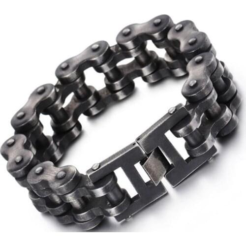 18mm/ 22mm wide Black sandy Motorcycle chain Stainless steel Link Chain Bracelet Jewelry Mens Bangle vintage