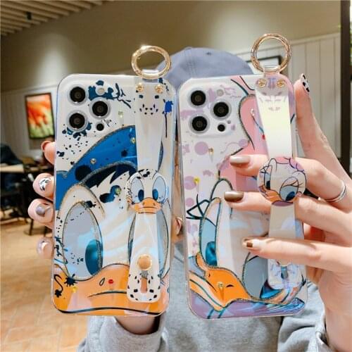 Disney Donald Daisy Duck Mobile Phone Case with Wristband Stand Ring Cartoon Phone Cover for Iphone 11 Pro Max 12 Mini Xs Xr 7 8