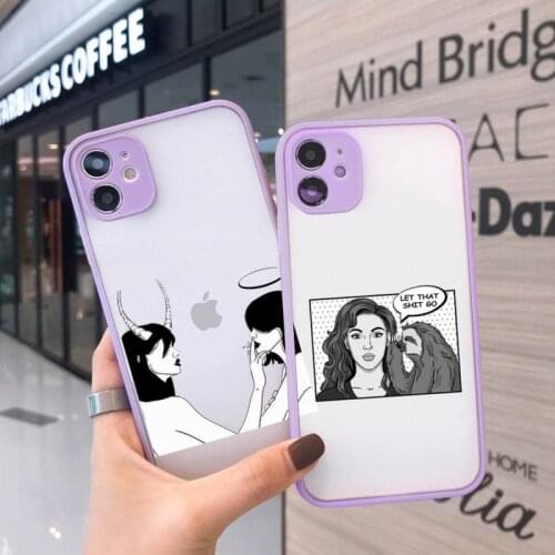 Cool smoking heartbreaker girl Phone Case For iPhone 12 11 Mini Pro XR XS Max 7 8 Plus X Matte transparent Purple Back Cover