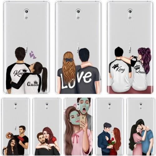 TPU Couple Love Heart Cartoon Girl Boys Back Cover For Nokia 7 Plus X6 Soft Phone Case Silicone For Nokia 1 2 3 5 6 8