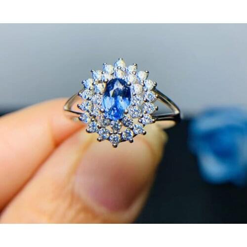 CoLife Jeweley Classic Sapphire Wedding Ring 4mm*6mm Natural Sapphire Ring for Daily Wear 925 Silver Sapphire Jewelry
