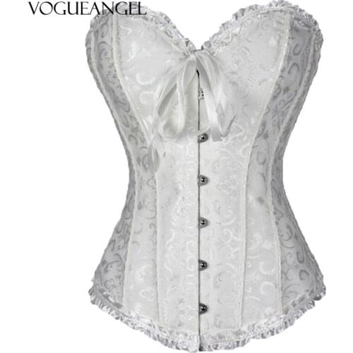 Cheap Corset Lace Up Bustier Plus Size Korsett For Women Jacquard Floral Gothic Gorset Sexy Boned Korse Busk Solid Korset Outfit