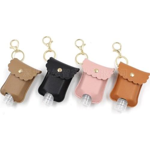 Hand Sanitizer Leather Keychain Holder Travel Bottle Refillable Containers 60ml Flip Cap Reusable Bottles with Keychain Carrier