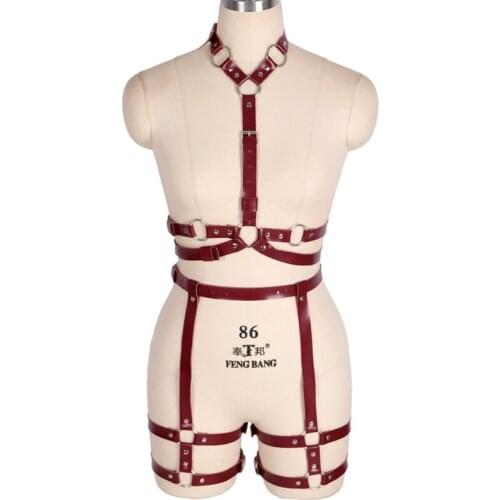 Women Sexy Leather Harness Shape The Chest Bra Top Leg Thigh Garter Belt Bdsm Fetish Lingerie Two Piece Body Bondage Harness Set