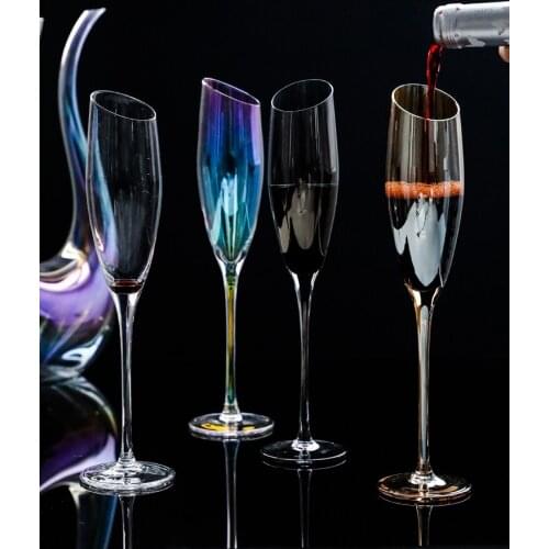 Europe Crystal Champagne glasses Cup Home drinking Goblet flutes Inclined mouth wine glasses Cups wedding glass Bar Hotel party