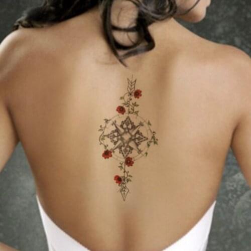 Compass Jewellery Diamond Temporary Tattoo Stickers Red Flower Arrow Fake Tattoos Waterproof Tatoos Arm Large Size for Women Men