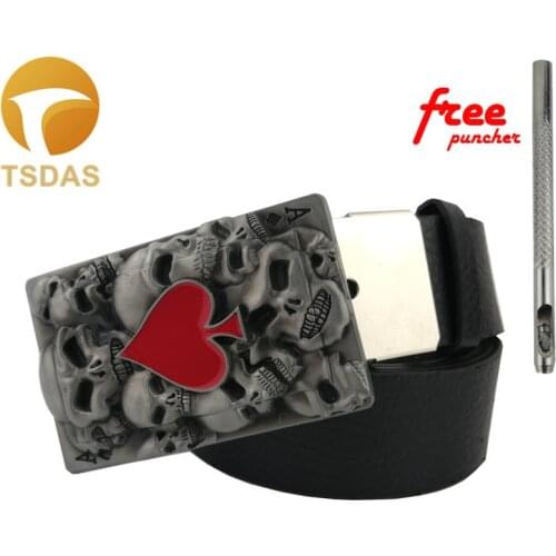 ACE of Hearts Poker Cowboy Super Men Skull Metal Belt Buckle for New Year Gifts
