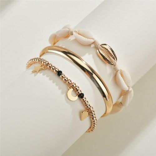 Summer Multilayer Shell Heart Star Chain Bracelet Women Girl Beach Sea Shell Bracelets Bangles Jewelry