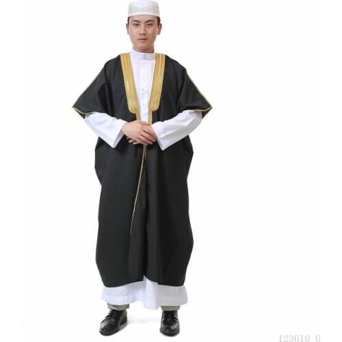 Muslim Mens Clothing Islam Jubba Thobe Shift Long Shirts White Black Abaya (suit for 60-100kg) Muslim Dress Men Free Shipping