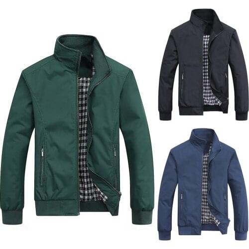 Men Jackets Solid Color Stand Collar Zipper S-lim Jacket Coat Sportswear For men clothing coat handsome winter jacket men