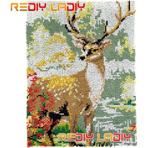 Latch Hook Rug Kits Mountain Deer Plush Wall Tapestry DIY Carpet Rug Thick Yarn Arts Cushion Crochet Floor Mat Home Decor Gifts