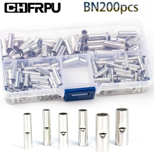 200PCS/boxed butt wire connector AWG 22-10 tinned copper crimp terminal sleeve bare terminal crimp connector kit