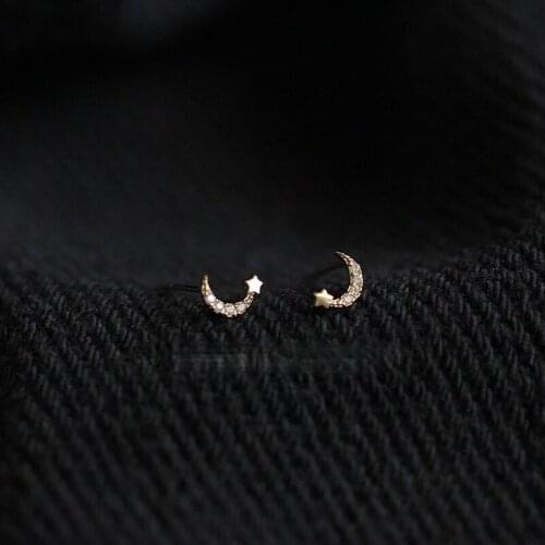 2021 New Mini Moon Stars Earrings Fashion Womens Design Micro Inlaid Zircon Gold Plated Earrings Charm Womens Party Jewelry