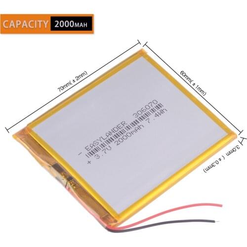 306070 3.7V 2000mAh Rechargeable li Polymer Batteries For PSP PDA GPS DVR E-Book Tablet PC Power Bank Wexler Book E6005 356070