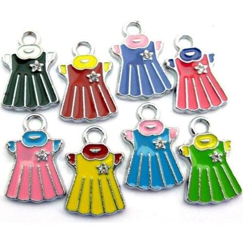 Mixed Color Baby Girl Dress Clothes Pendant Enamel Charms Elegant DIY Accessories For Handmade Women Jewelry Necklace Bracelets