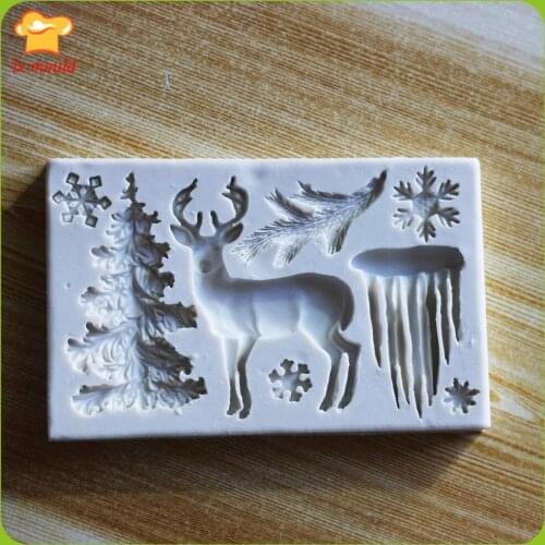 Christmas DIY Elk Silicone Moulds Christmas Tree Icicle Sugar Molds Candy Mold Snowflake Chocolate Silicone Mould