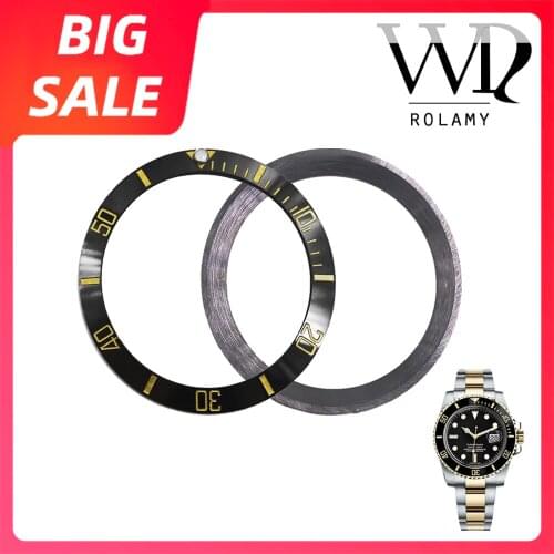 Rolamy Top Replacement Black With Gold Writings Ceramic Watch Bezel 38mm Insert made for Rolex Submariner GMT 40mm 116610 LN