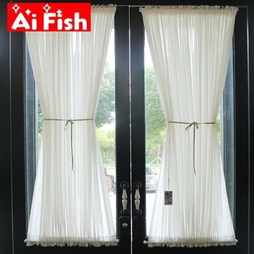 Modern Up and Down Fixed Stretch Rod White Window Screen Voile Tulle Drapes Solid Glass Door Drapes Multi-purpose Cortinas #35