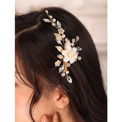 Bridal hair clip Romantic Gold Rhinestone Flower Bride headwear Headpieces Women Hair Jewelry wedding accessories decoration