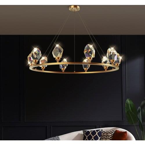 LED Postmodern Crystal Copper Designer Round Chandelier Lighting Lustre Suspension Luminaire Lampen For Dinning Room