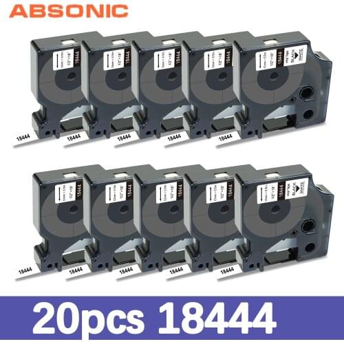 Absonic 20PCS 12mm DYMO Rhino 18444 Black on White IND Vinyl Label Tape Industrial Cartridge For Rhino 1000 3000 4200 LabelMaker