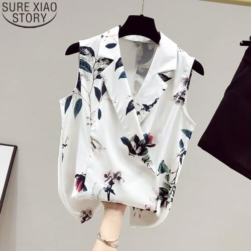 Vintage Blouse Women Sleeveless Shirt Pullover Womens Clothing Summer Chiffon Shirt Fashion Loose Tops Clothes Blusas 15139