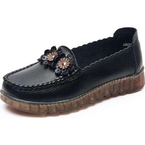 Vintage Womens Shoes, Soft Leather Soft Sole Casual Leather Shoes; Comfortable Flat Shoes, Mother Shoes Zapatos Mujer
