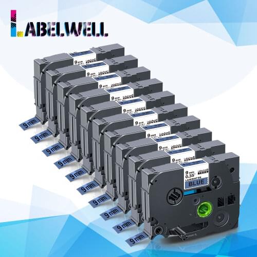 Labelwell 10Pk Tze-521 Compatible for Brother Tze 521 Tze521 9mm tze tapes Black on Blue for Brother P Touch PT-H110 Label Maker