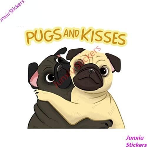 Funny Pugs and Kisses Pug Cartoon Car Sticker Styling Reflective Decor Truck Window Waterproof Scratch-Proof Decal PVC13x13cm
