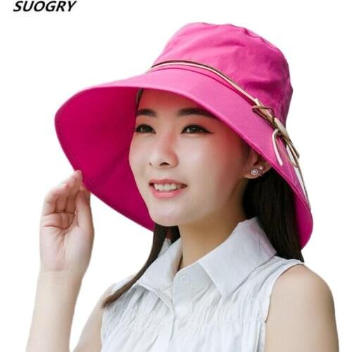 [SUOGRY] Elegant Sun Hats Foldable Butterfly Knot Wide Brim Floppy Summer Hats For Women Outdoor UV Protection