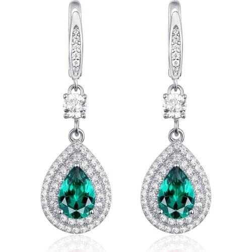 Kuololit Green Gemstone Clip Earrings for Women Solid 925 Sterling Silver Fashion Wedding Engagement Statement Bridal Jewelry