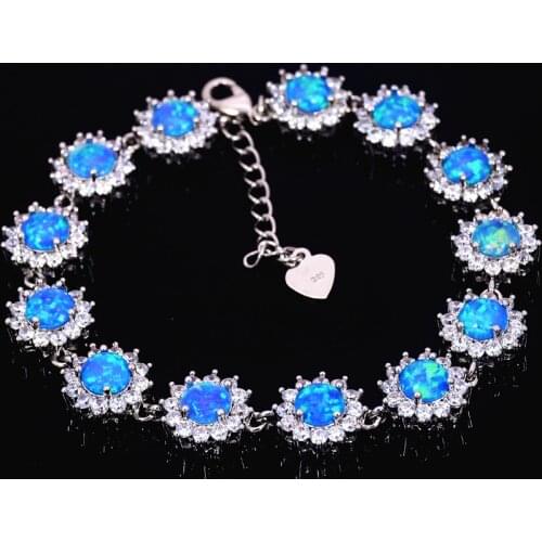 Wholesale & Retail Fashion Fine Zirconia surround Blue Fire Opal Bracelet Sliver Jewelry party gifts For Women BNT170919005