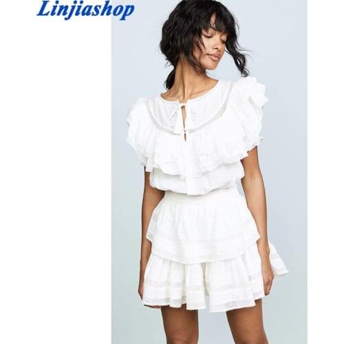 Summer women mini dress white cotton embroidery O neck hollow out party dress lace short sleeve elegant solid vestidos