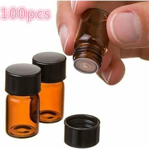 1ML Glass Essential Oil Bottle Thin Glass Small Brown Perfume Oil Vials Sample Test Bottle, refillable, cosmetic container