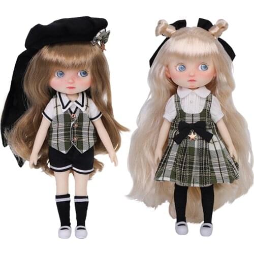 20cm Baby Kawaii Student Girl Dolls with Makeup Cartoon 1/9 Cute BJD Doll