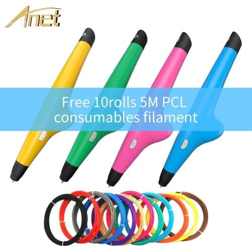 Anet Low temperature 3D Pen Drawing 3D Printing Pen with 2rolls PCL filament refills 3D Pen For kid Birthday Present VP05