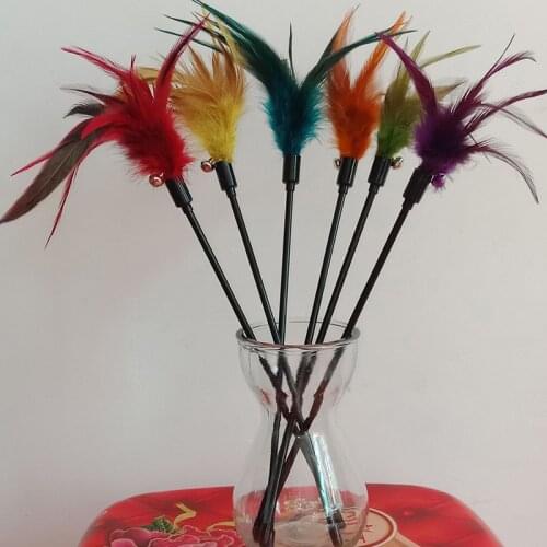 5pcs Cat Toy Feather Wand Kitten Cat Teaser Turkey Feather Interactive Stick Toy 5pcs Random Colorful Feather Toys