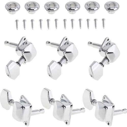 6pcs Chrome Guitar Tuning Pegs 3R+3L Semi-closed Machine Heads Tuners Zinc Alloy for Acoustic Folk GuitarAccessories
