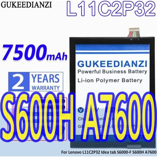 High Capacity GUKEEDIANZI Battery 7500mAh For Lenovo L11C2P32 Idea tab S6000-F S600H A7600
