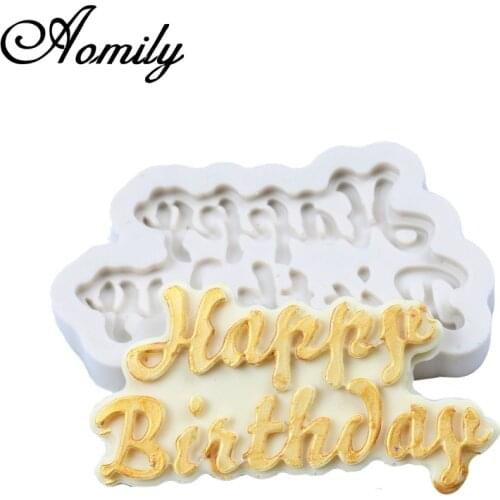 Aomily 3D Happy Birthday Brand Fondant Silicone Mold Candle Sugar Craft Tool Chocolate Cake Mould DIY Baking Decorating Tools