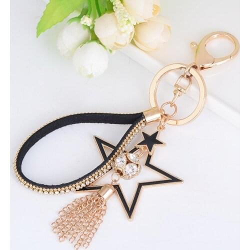 Tassel Pendant Key Ring Holder Rhinestone Crystal Star Keychain Chain Car Key Cover Women Bag Pendant Charms Trinket Gifts