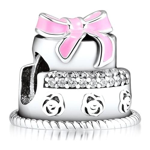 CKK Birthday Cake Charms 925 Original Sterling Silver Metal Beads for Jewelry Making Fit Pandora Bracelets DIY Gift Kralen