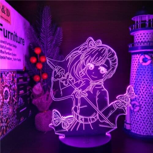 Demon Slayer Kochou Shinobu 3D Night Lights Kimetsu no Yaiba Xmas Gift Colorful Lighting LED Bedroom Lampara Decor Home Juguetes