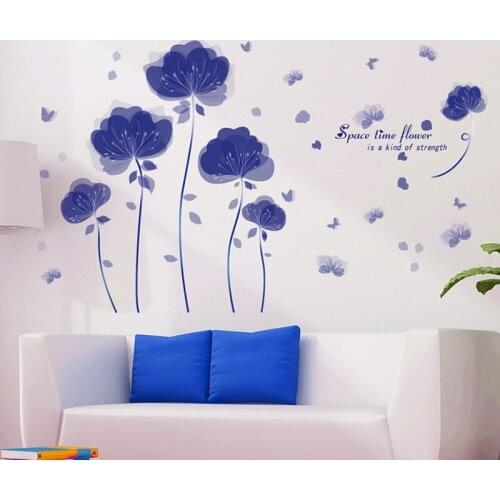 DIY Purple Flowers Wall Decoration Removable Stickers Vinyl Decals Modern Art Home Decor Decorative Bedroom Wallpaper