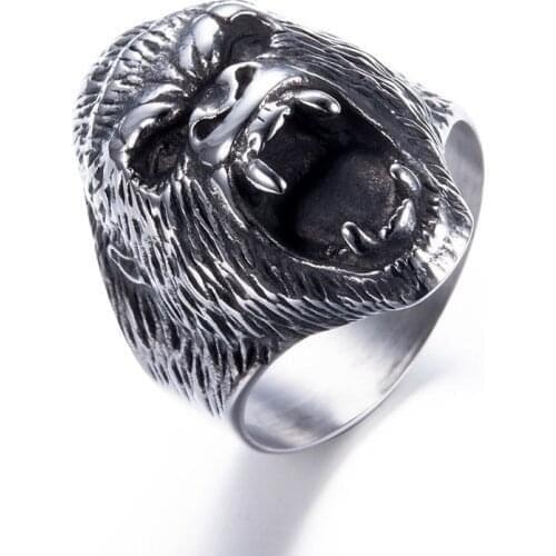 New Retro Angry Orangutan Shape Ring Mens Ring Fashion Metal Animal Roaring Orangutan Ring Accessories Party Jewelry Size 7~ 12