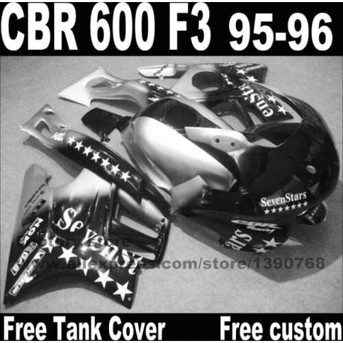 Plastic fairings set for HONDA CBR 600 F3 1995 1996 black silver SevenStar cbr600 95 96 fairing kit CN13